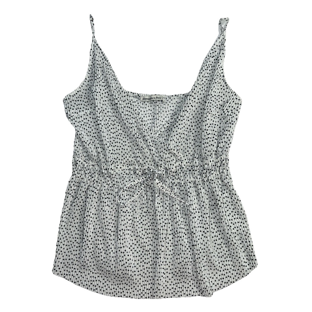 Abercrombie & Fitch White Polka Dot Pleated Smocked Cami Peplum Top Large